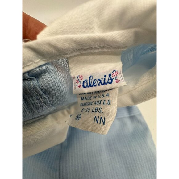 Vintage Alexis Infant Blue Pinstripe Overalls With White Shirt & Peter Pan Colla - Picture 2 of 11